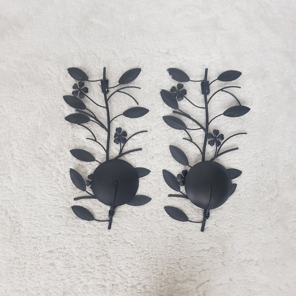 Floral Black Metal Wall Sconce Set